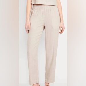 Old Navy High-Waisted Linen-Blend Straight Ankle Pull On Pants NWT Flax Linen S